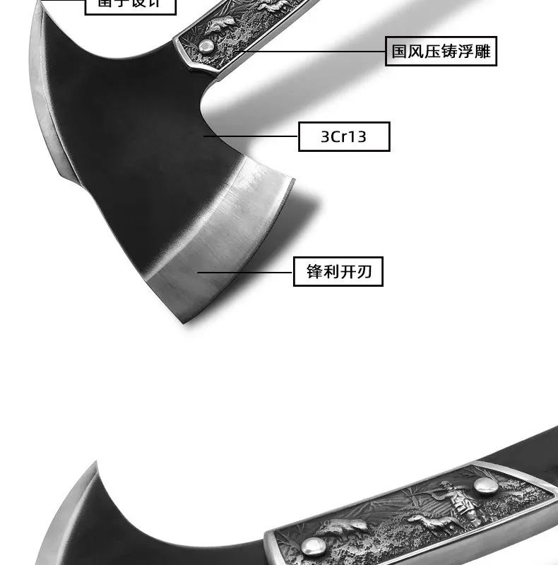 Description Picture 5 of itemOutdoor multifunctional tactical emergency fire axe, chopping wood, garden high-quality wolf head axe