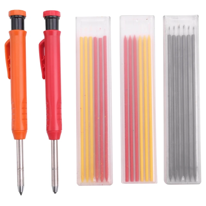 

2 Pieces Solid Carpenter Pencil With 18 Refill, Marker Marking Tool With Built-In Sharpener For Woodworking Architect