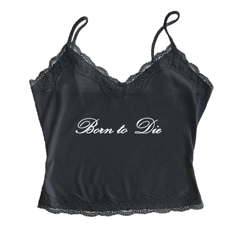EMO Lace Y2k Tank Top Harajuku Letter Print Rock Goth Retro