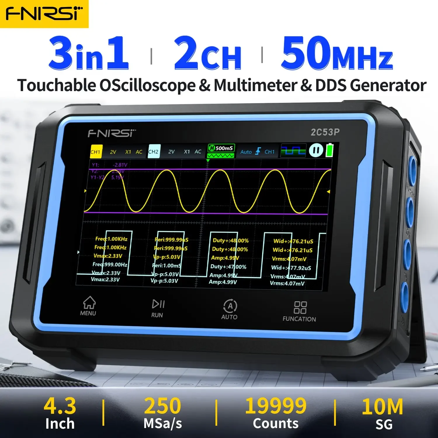 2C53P FNIRSI 3in1 2Ch 50MHz Touchscreen Oscilloscope
