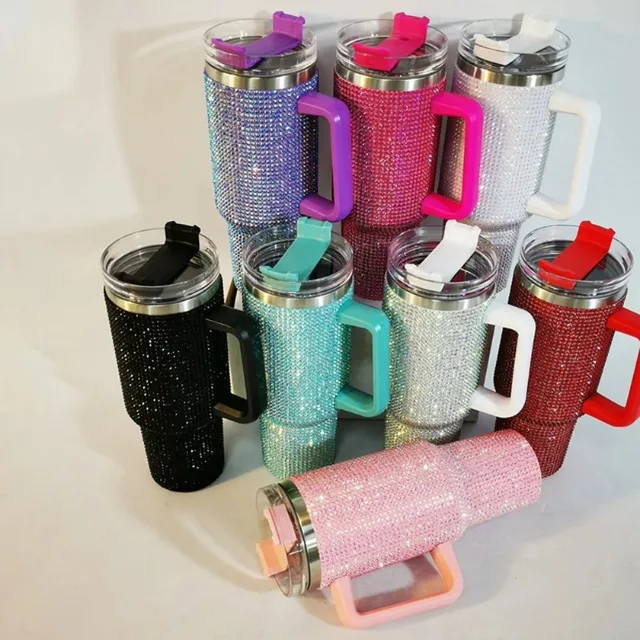 40oz Rhinestone Tumbler Stainless Steel Straw Women Cup Shiny Diamond Travel Car Thermoses Coffee Mug Water Bottle Drinkware 5