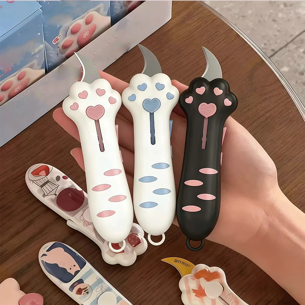 귀여운 고양이 발톱 모양 박스 커터 키체인, 접이식 휴대용 유틸리티 나이프, 포장 개봉 및 일상용 미니 포켓 나이프
