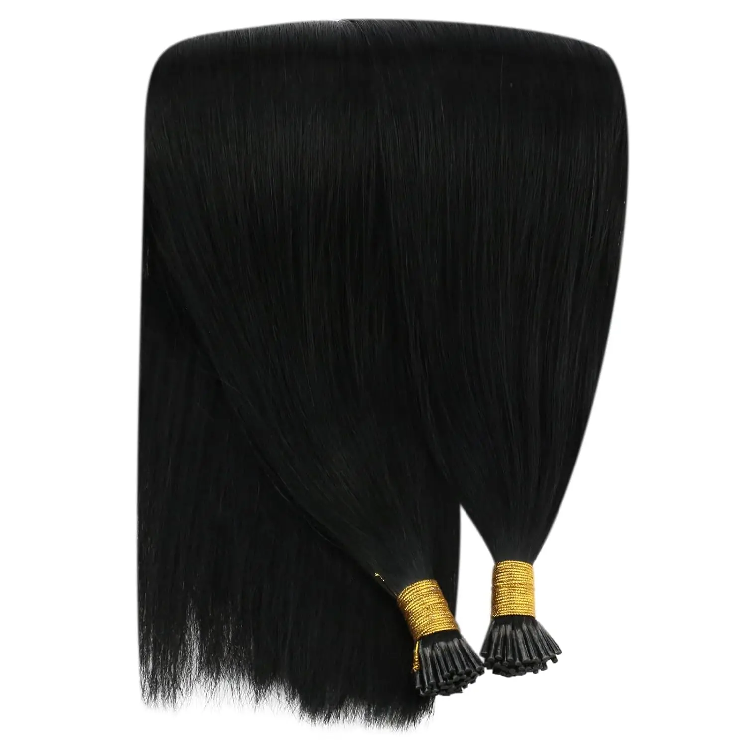 Extensioni per capelli I-Tip in cheratina a fusione a caldo, pre-legate, in vero capello umano Remy, colore nero, 50 ciocche a stick - immagine 6