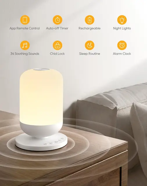 Machine Intelligente à Bruit Blanc pour le Sommeil de Bébé, Veilleuses Colorées, 34 Sons Apaisants, Prise en Charge de l'Application Tuya, Télécommande 2