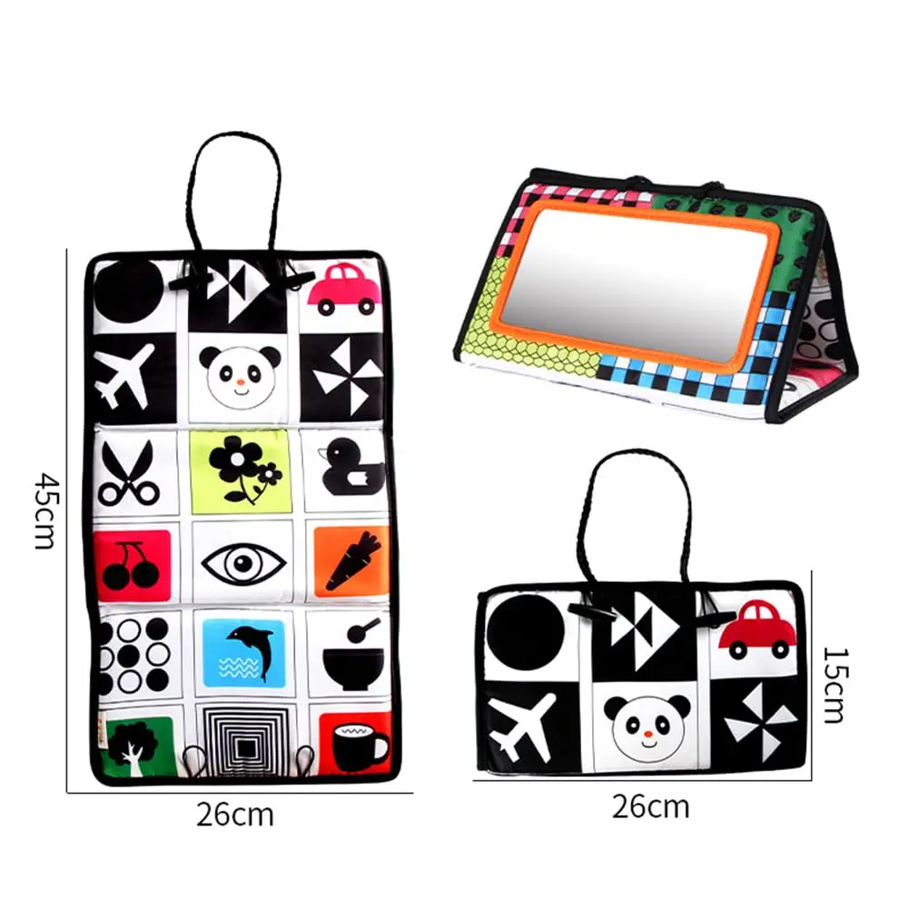 Baby Tummy Time Black and White Newborn Mirror Toys for Babies Montessori Development Crawl High Contrast Activity Sensory Toy 4