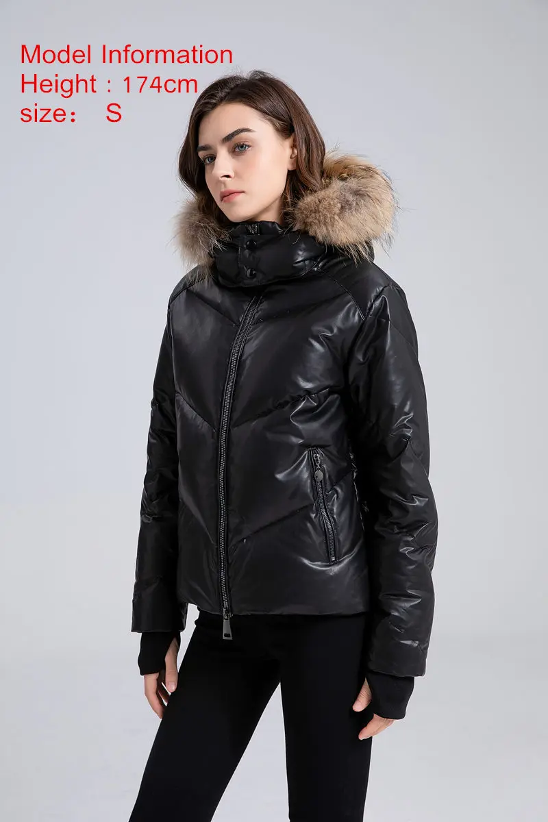 AS winter woman Velour / Vegan leather coat filled down outwear Detachable nature fur metal gold zipper women winter coat