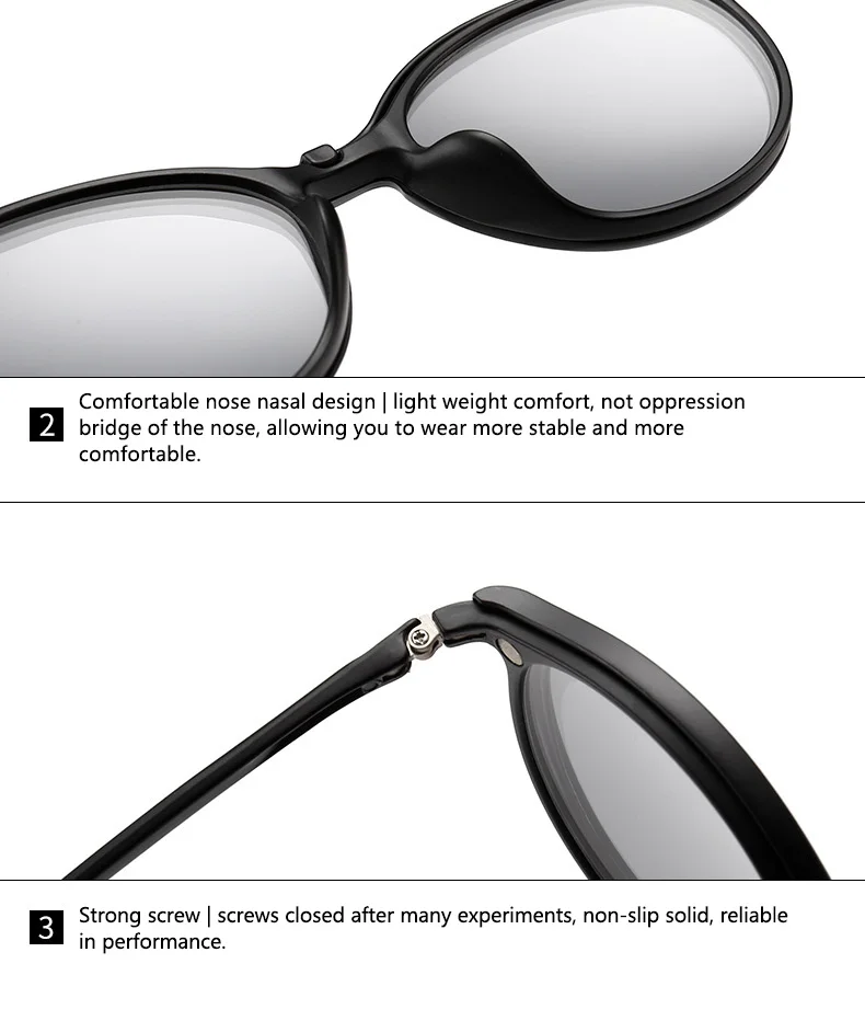 Magnetischer Sonnenbrillen-Clip und optischer Brillenrahmen, 6-in-1, für Damen und Herren, polarisierte oder Nachtsicht-Mehrzweckbrillen – Detail 32