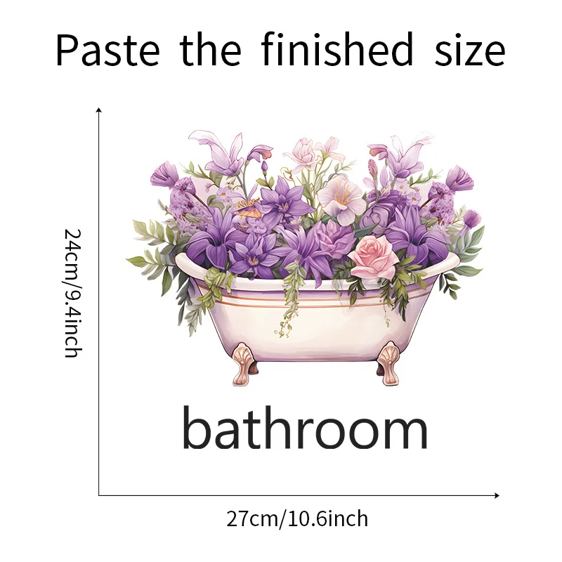 Description Picture 2 of itemBeautiful Bathtub Flowers Wall Stickers Toilet Bathroom Door Decoration Mural Home Decor Self-adhesive Beautify Wallpaper Manga