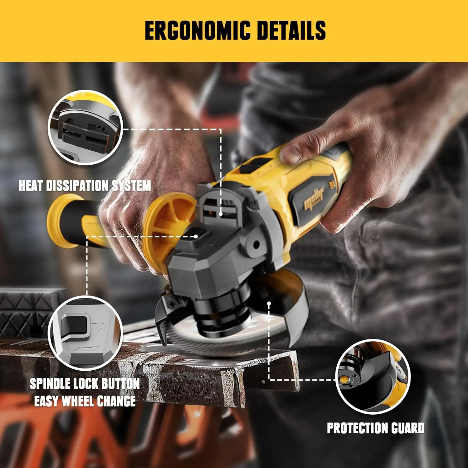Cordless Angle Grinder Compatible with DeWalt 18V 20V Battery 4-1/2-Inch Brushless Angle Grinder for Metal Wood Polishing
