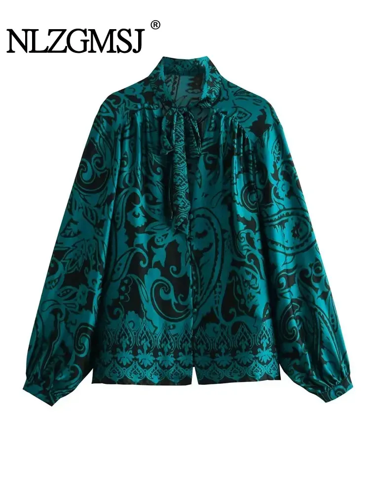

TRAF 2023 Autumn New Women's Clothing Quality All-match Temperament Lapel Long-sleeved Silk Satin Loose Shirt Top