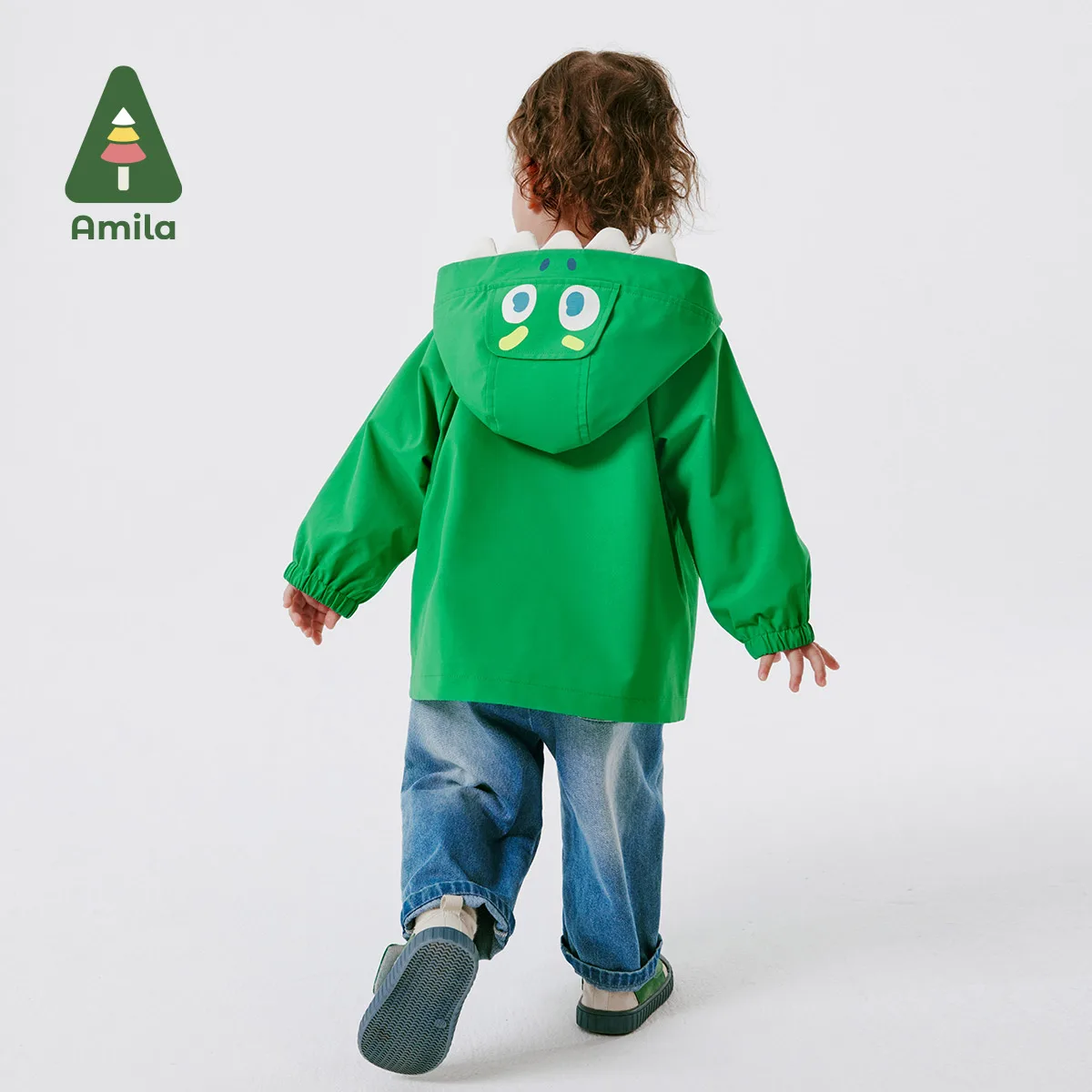 Amila Baby Boys&lsquo; Jacket Spring New Solid Color Waterproof Breathable Cute Little Dinosaur Hooded Coat