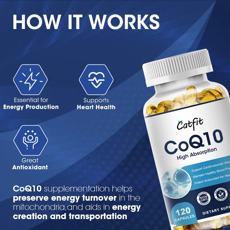Catfit High Absorption Coenzyme Q10 Capsules Dietary Supplement Healthy Ardiovascular &Vascular Supplements COQ10