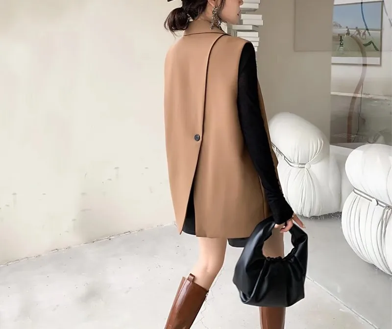 

Fashion Trends Loose Vest 2023 New Two Buckle Horse Clip Female Spring Autumn Outside the Suit Vest Jacket Design Sense Niche
