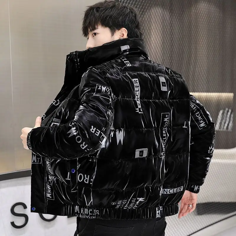 Stand-up Leather Thick Padded Jacket Men Plus Down Padded Jacket Trend Bright Faced Youth Padded Jacket Jacket