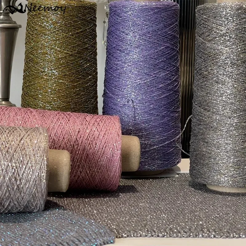 

300M Bright Silk Hollow Yarn DIY Hand Knitted Doll, Bag Hat Gold Pure Silver Fabric Metallic Knitting Yarn 50g