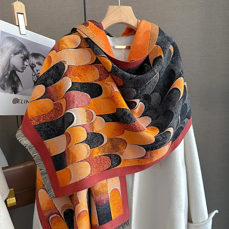 

2023 Winter Luxury Lattice Print Thick Cashmere Scarf Women Blanket Warm Pashmina Shawls Wraps Bufanda Female Echarpe Tassels