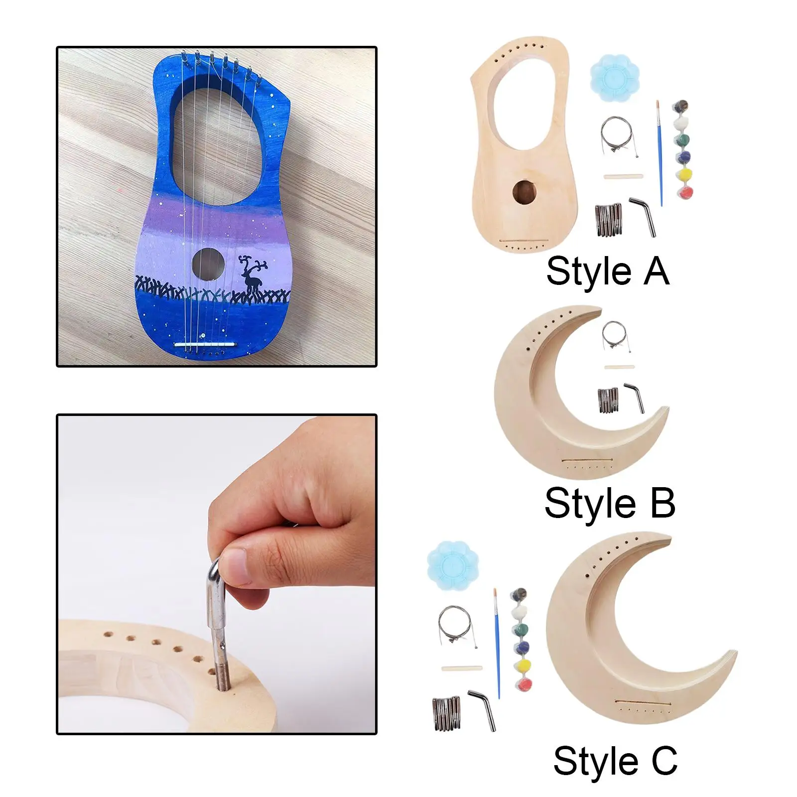 String Lyre Harp Beginners Ancient Style Soft Sound Harp 7 String DIY Set for