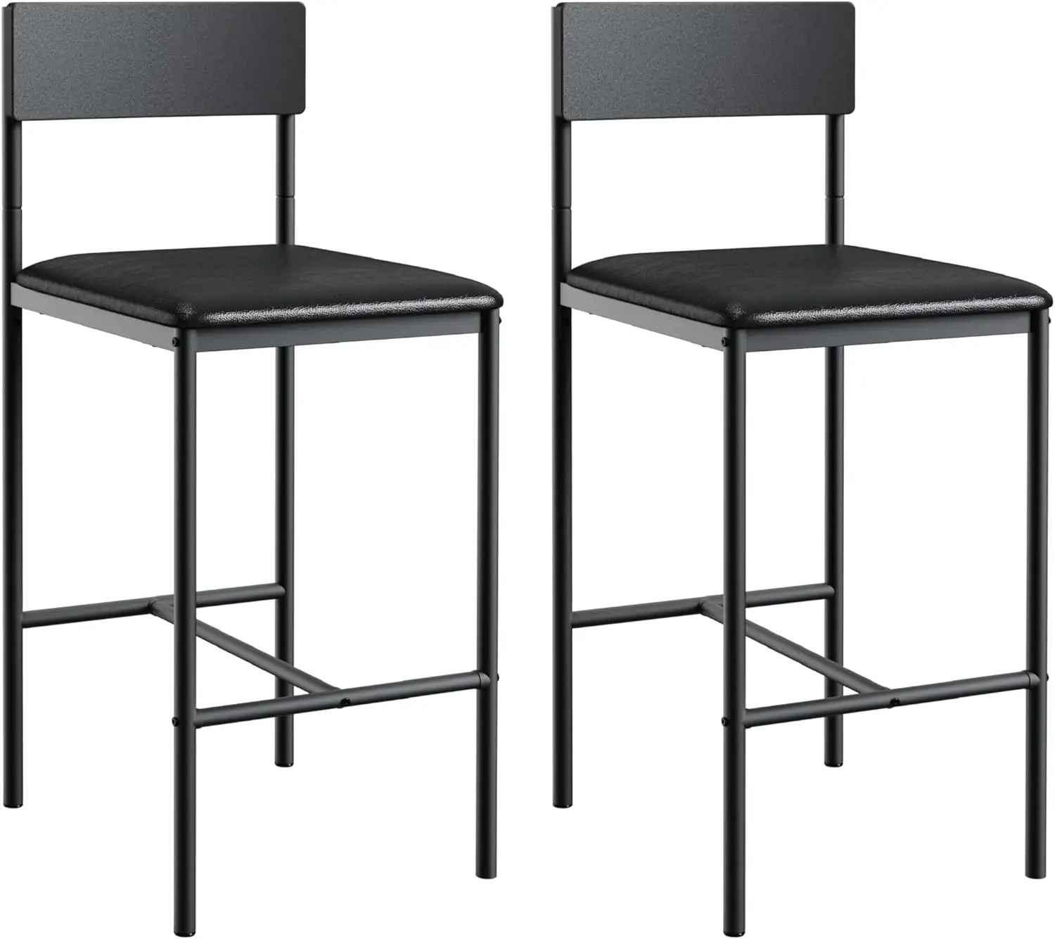 Bar Stools 25.5 Inch Set of 2 Counter Bar Chairs W/ Backrest Metal Legs Upholstered Design for Kitchen Dining Restaurant