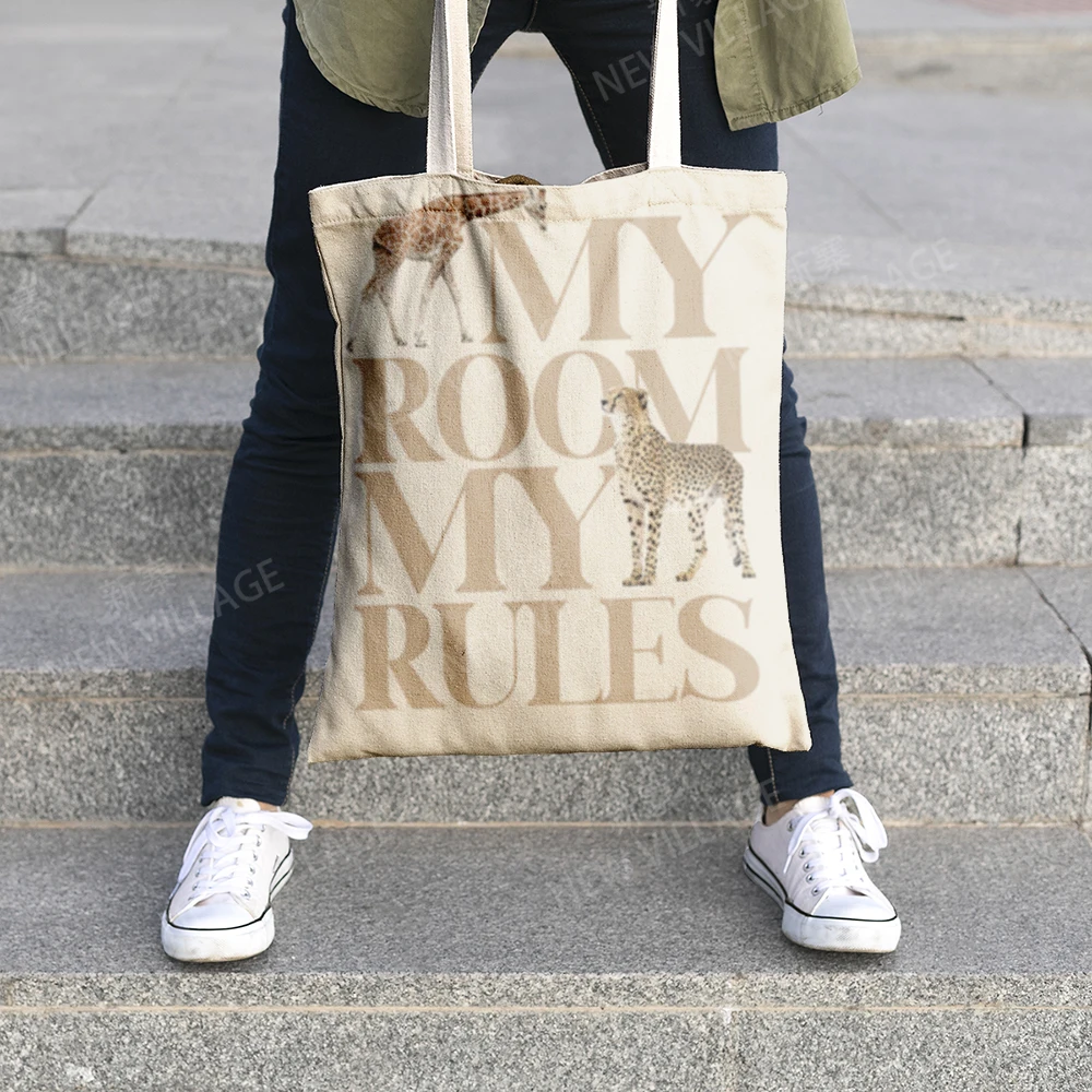 Canvas shoulder bag organization storage Handbags cosmetics travel Women's bag Shopping Fabric pouch nordic boho grocerie 2