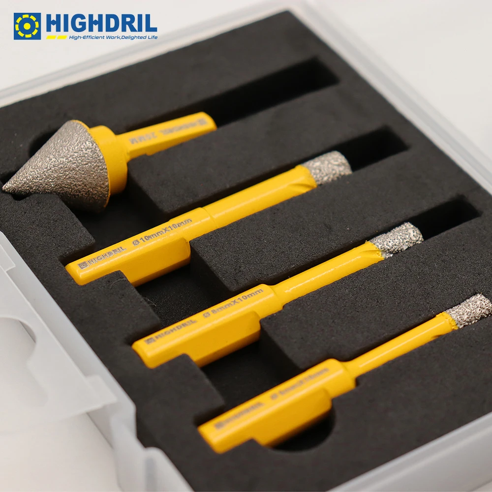 

HIGHDRIL 4pcs/box Dia 6/8/10mm+20mm Chamfer Bit Drills Cutter Drill Bit Granite Marble Tile Holes Drill Porcelain Tile Crown