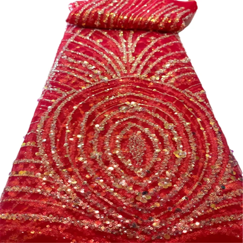 

Red Applique Lace African Lace Fabric 2023 High Quality Lace Material Nigerian French Sequins Lace Fabric For Party J99-3