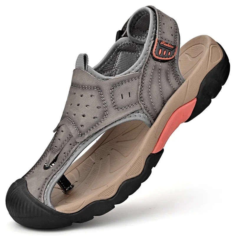 

Сандалии мужские из натуральной воловьей кожи, дышащие, мягкая подошва, Спортивная Уличная Повседневная обувь, пляжные шлепанцы с верхним слоем