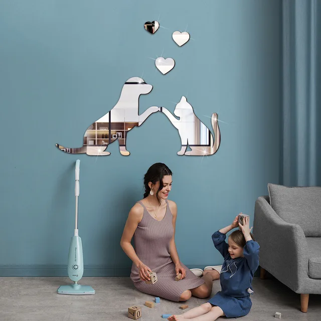 2022 Új Macska Fali Matricák Tükör Szerelmes Matrica Kutya Hálószoba Fürdőszoba Északi Dekoráció Hiúság Kis