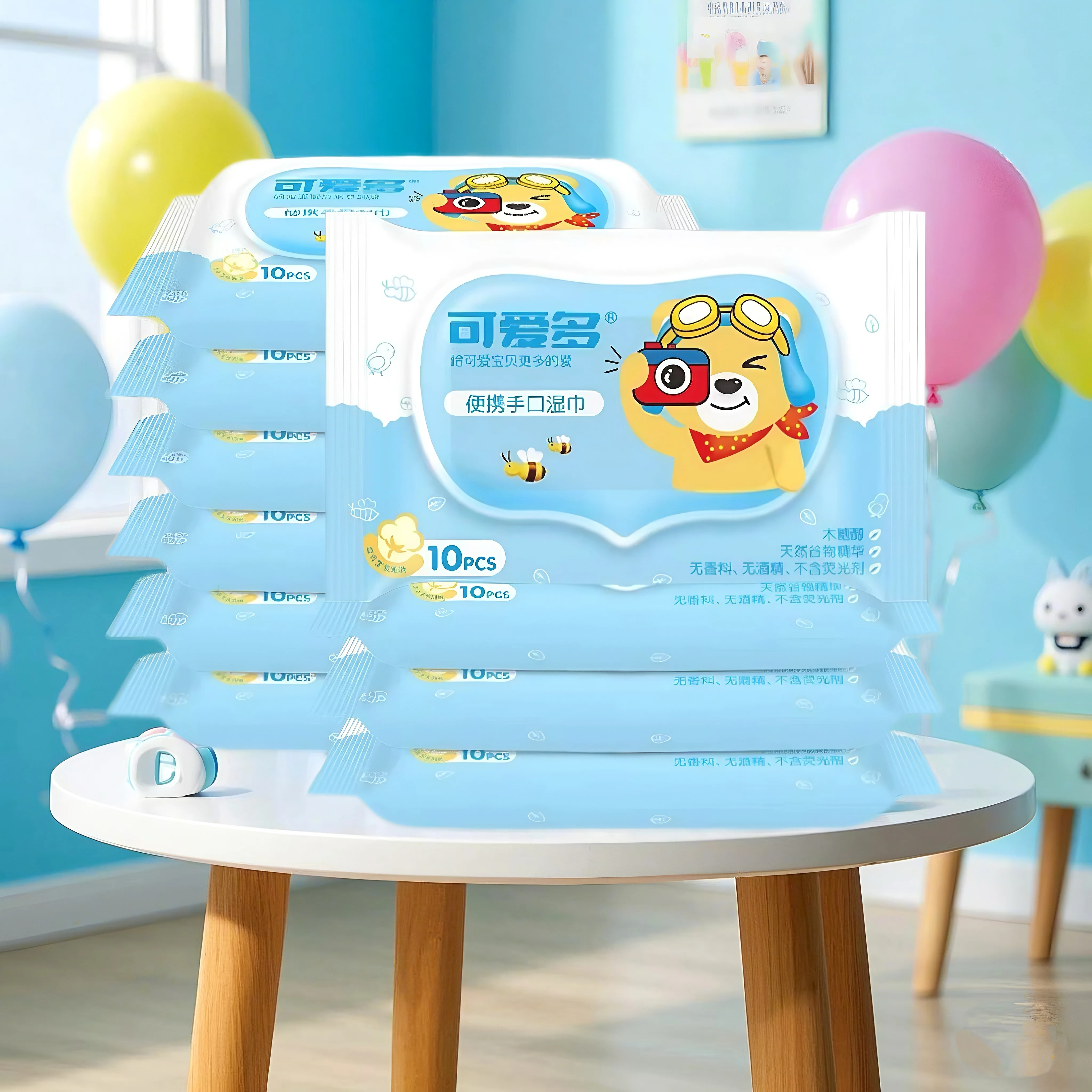 Lingettes pour les mains et la bouche emballées individuellement, paquet de 10, sans alcool et hypoallergéniques pour les voyages