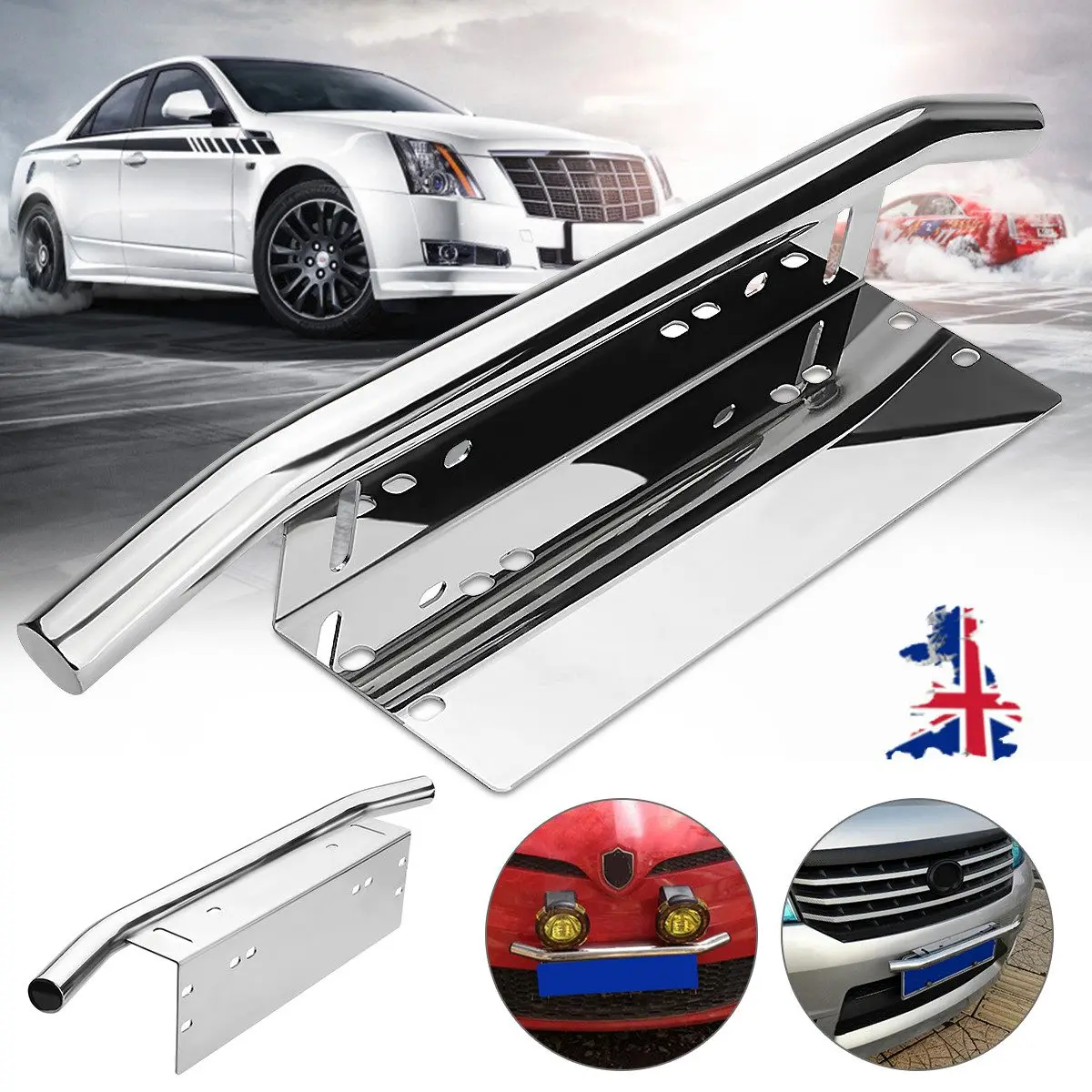 

Silver Car Bull Bar Light Mounting Bracket Car License Plate Frame Holder Auto Front License Number Plate Light Bar Mount