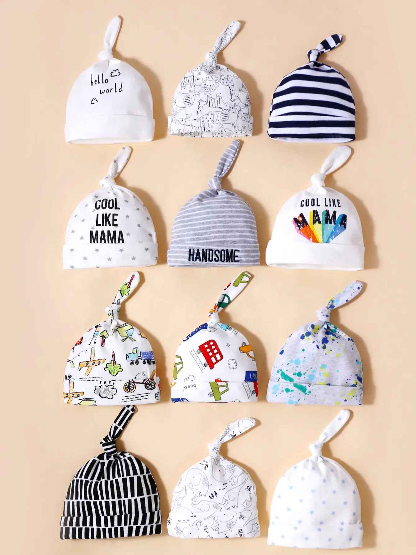 Baby Hat Kids Caps 3 PCS Random Spring and Autumn Baby Hat Printed Knitted Hat