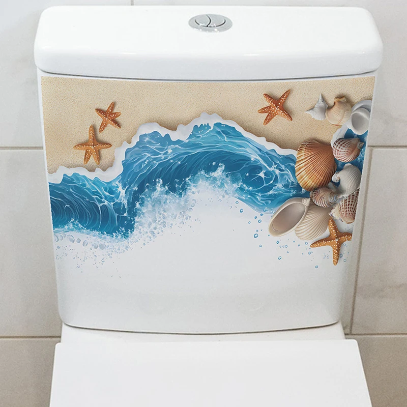 Azure Sea Beach Shell Bathroom Toilet Seat Waterproof Sticker Self-adhesive Decorative Wall Sticker