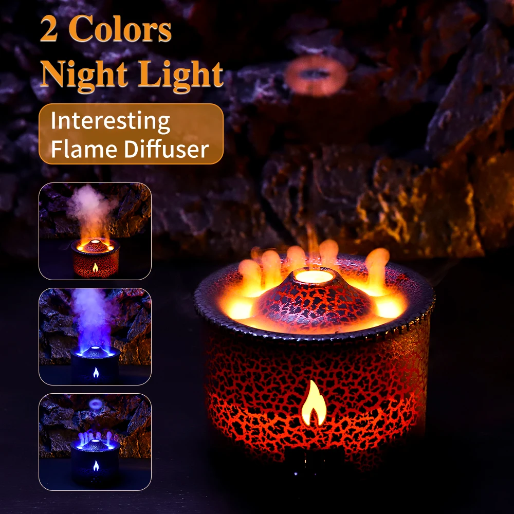 

Volcano Flame Ultrasonic Air Humidifier Essential Oil Aroma Diffuser for Home Room Fragrance Jellyfish Mist Smoking Steamers
