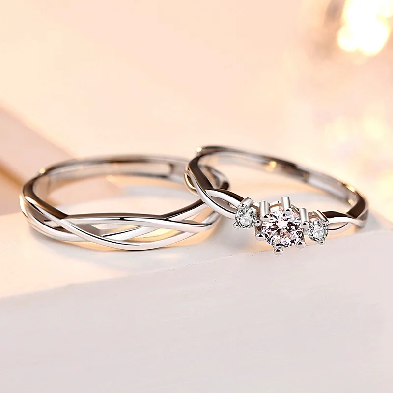 2PCS Neue Luxus AAA Zirkon Ring Einstellbare Offene Paar Verlobung Ringe Für Frauen Männer Hochzeit Ring Party Mode Schmuck geschenk – Detail 14