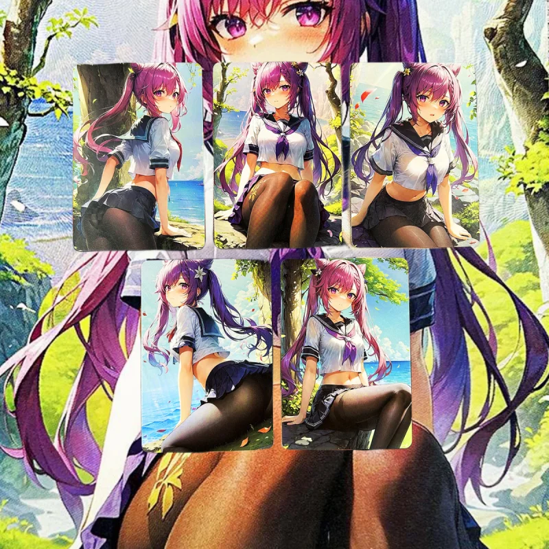 

5Pcs/Set Sexy Cards Anime ACG Girl Genshin Impact Keqing Cute Beauty Kawayi Refraction Color Flash DIY Toys Collection Card Gift