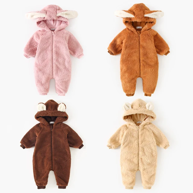 Sanlutoz-Combinaisons à manches longues pour tout-petits, barboteuses chaudes pour bébé, vêtements à capuche animal mignon, fermeture éclair épaissie, sourire d'hiver 1