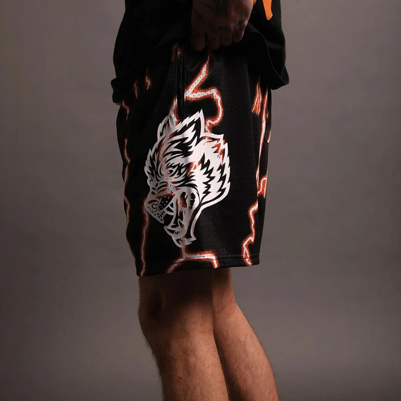 New men's shorts Fashion street wear casual quarter pants Quick dry mesh sports pants Lightning Wolf head logo design shorts