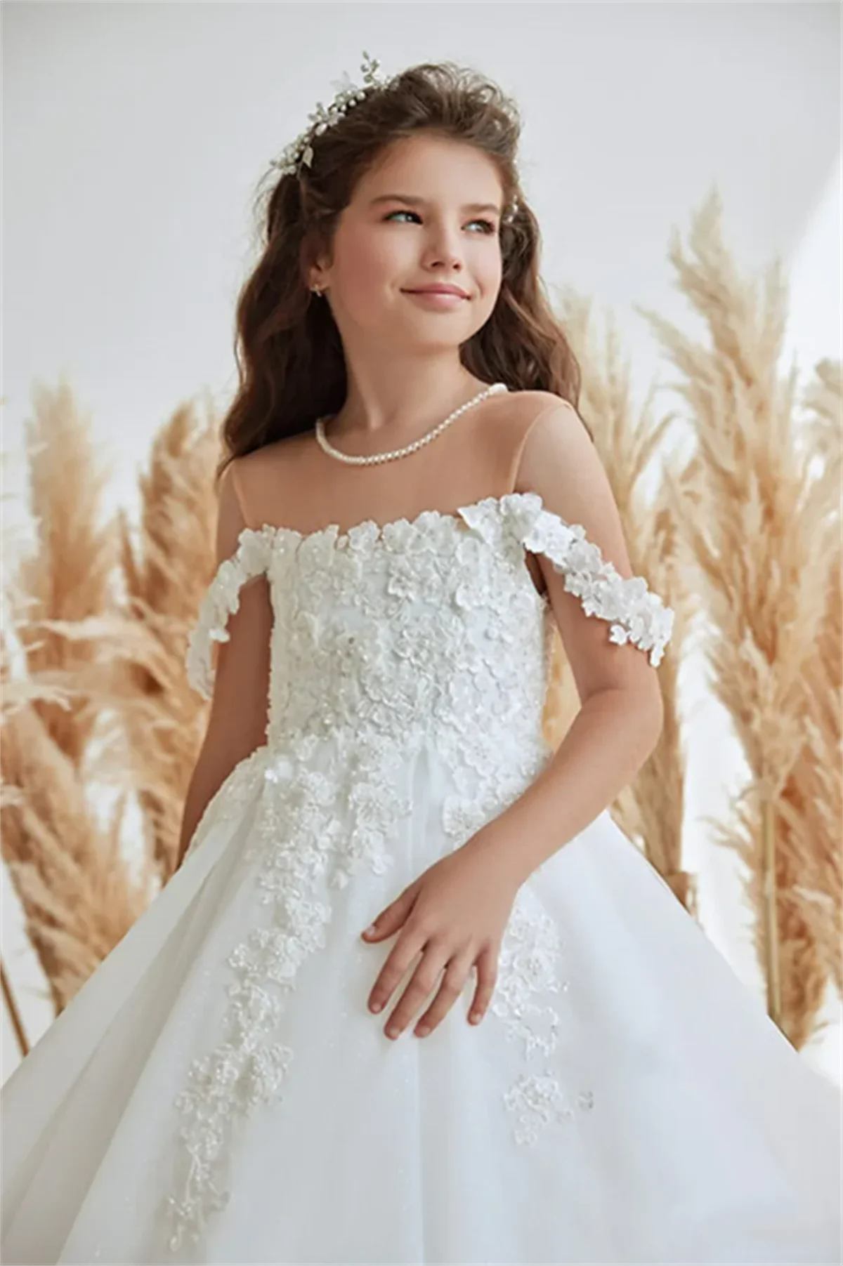Dziewczęca sukienka w kwiaty biała puszysty tiul naklejka z koralikami na jedno ramię, elegancka sukienka na przyjęcie urodzinowe eucharystyczna dziecko kwiatów
