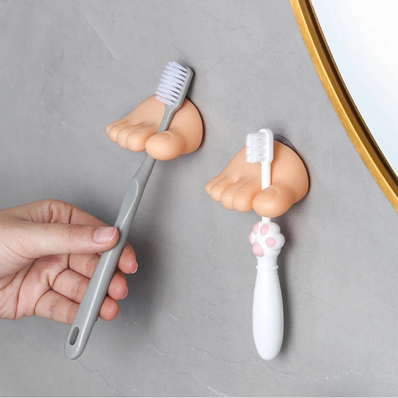 Funny Finger Toes Suction Cup Toothbrush Holder Wall Mounted Tooth Brush Storage Rack Bathroom Storage Stand Organizer
