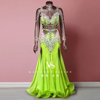 customized belly dance costume set sexy performance costume oriental dance tassel fish tail skirt exotic dancewear bellydancing