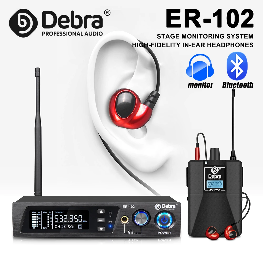 Debra ER102 UHF In Ear Monitor Wireless System Multiple Professional Transmitter for Small Concerts Home Theater