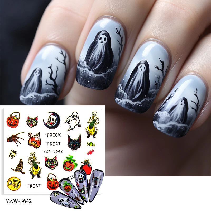 

Рельефные наклейки на Хэллоуин для дизайна ногтей череп Тыква для ногтей шелковистая призрачная летучая мышь веб-паук аниме наклейки гравировка украшение для маникюра