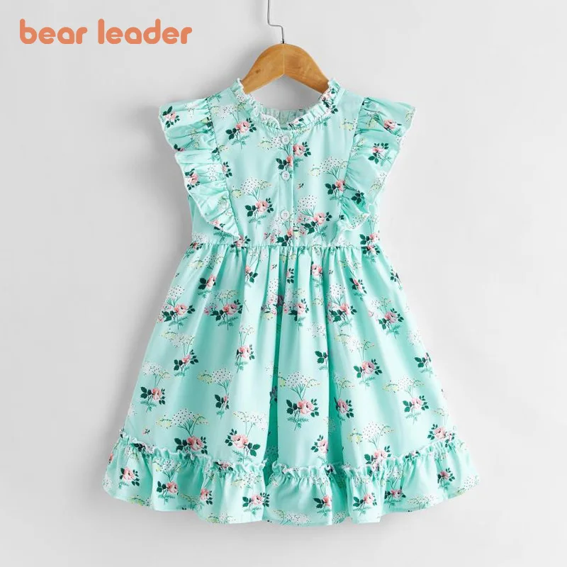 Bear Leader Girls Princess Dresses New Fashion Baby Girl Summer Sleeveless Costumes Kids Ruffles Sweet Clothes Fancy Suits 3-7Y | Детская
