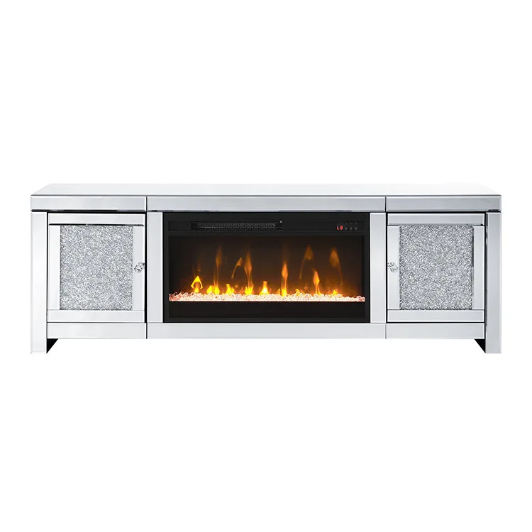 Silver mirror TV cabinet with simulated mantelpiece electronic creative light luxury Nordic silver mirror decorative heating