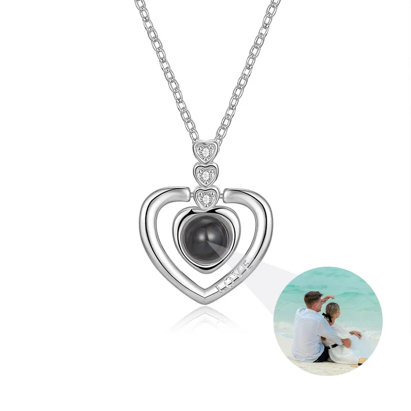 Collana Personalizzata Con Proiezione Di Foto E Messaggio 'Ti Amo' In 100 Lingue, Argento 925, Regalo Per Coppie