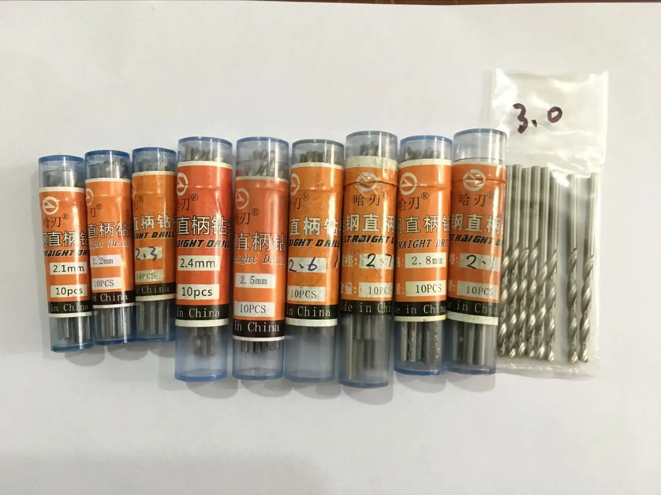 10pcs Drill Bits 2.1/2.2/2.3/2.4/2.5/2.6/2.7/2.8/2.9/3.0mm HSS Straight