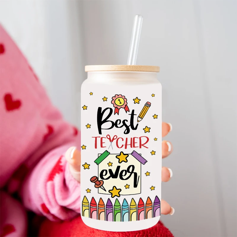 UV DTF Transfer Sticker Teacher For The 16oz Libbey Glasses Wraps Bottles Cup Can DIY Waterproof Decals D3768 dtf transfer sticker