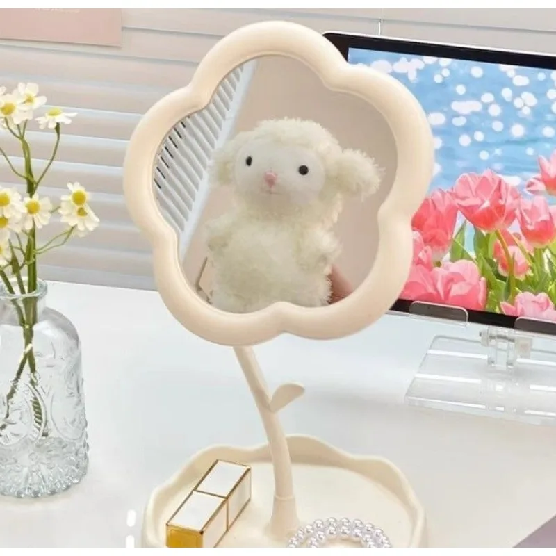 Flower Mirror Dormitory Bedroom Desktop High Beauty Storage Makeup Mirror Cute Rotating Creative Suitable for Giving To Friends