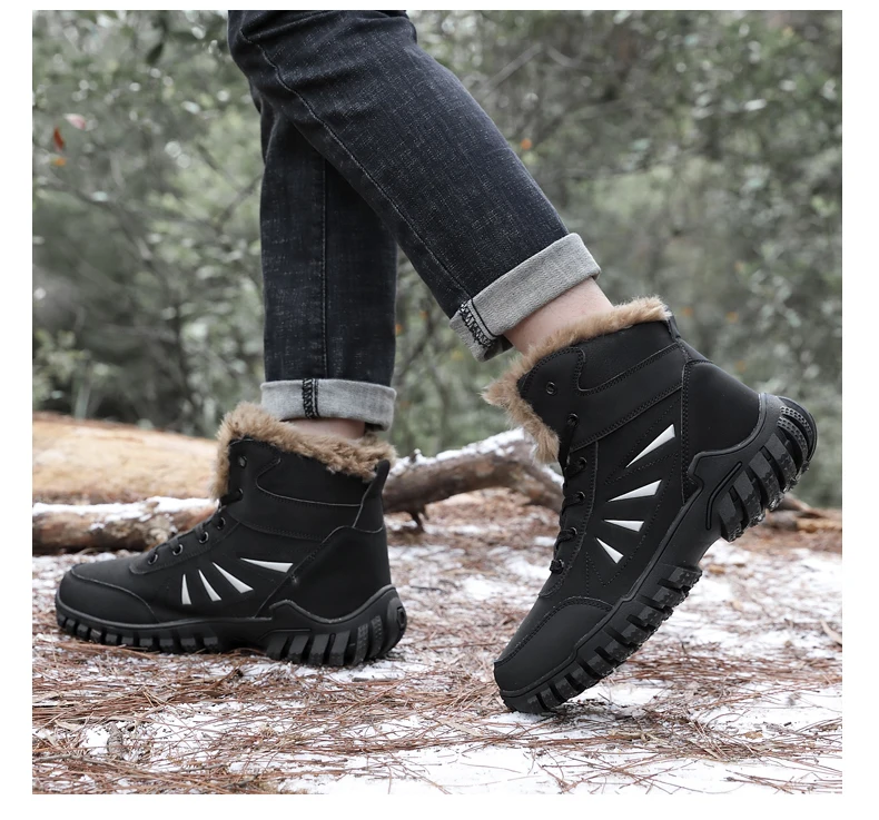 Fujeak Winter Warm Non-slip Snow Boots Tactical Military Boots Desert Combat Boots Waterproof Walking Shoes Cotton Shoes for Men