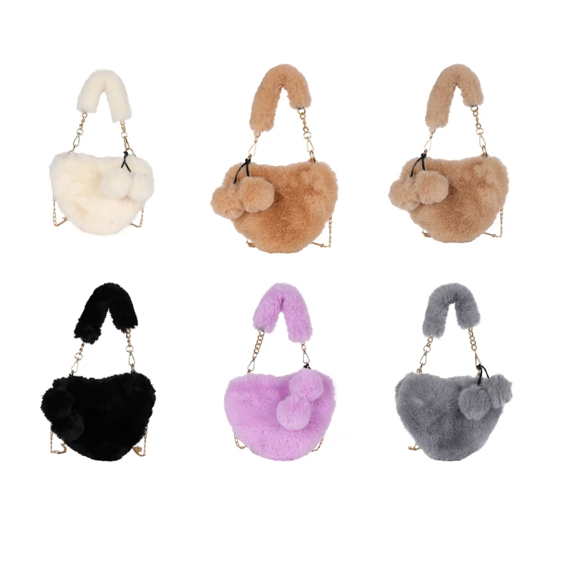 

Women Heart Faux Fur Top-handle Bag Purse Small Chain Strap Crossbody Shoulder Bags