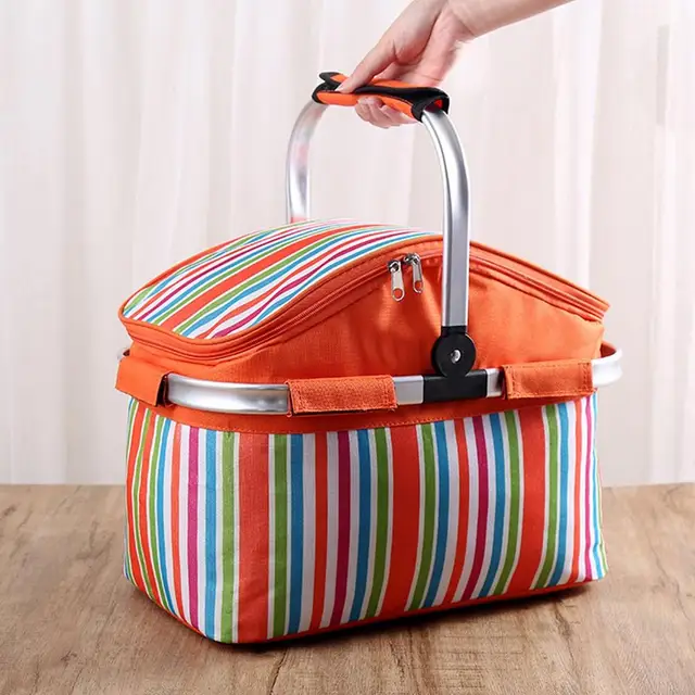 30L Portable Picnic Basket Cooler Bag - Foldable Oxford Cloth Insulated Bag For Beach, Camping & Outdoor